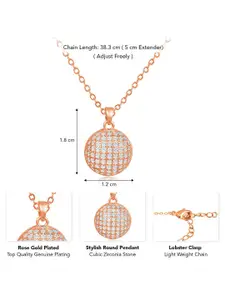 Peora Rose Gold-Plated CZ-Studded Round Shaped Pendant With Chain