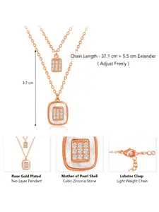 Peora Rose Gold-Plated CZ-Studded Two Layered Pendant With Chain