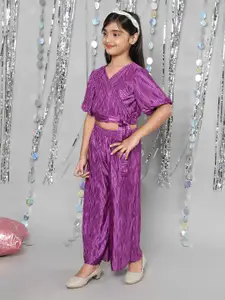 taffykids Girls V-Neck Puff sleeves Pleated Top With Trousers