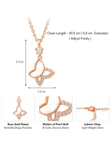 Peora Rose Gold-Plated CZ-Studded Pendant With Chain