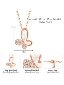 Peora Rose Gold-Plated CZ-Studded Pendant With Chain