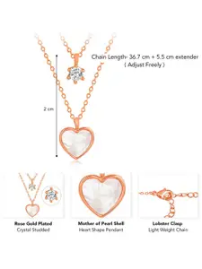 Peora Rose Gold-Plated Crystal & Mother Of Pearl Studded Heart Shaped Pendant With Chain