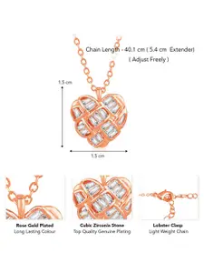 Peora Rose Gold-Plated CZ-Studded Pendant With Chain