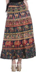 Exotic India Printed Pure Cotton Wrap-Around Maxi Skirt