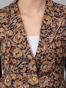 Indyvarna Notched Lapel Printed Cotton Single-Breasted Formal Blazers