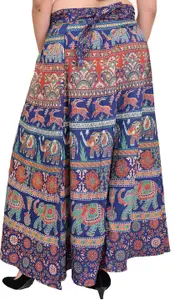 Exotic India Printed Pure Cotton Wrap-Around Maxi Skirt