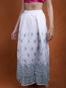 Exotic India Embroidered Pure Cotton A-Line Maxi Skirt