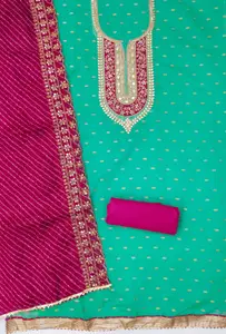 Panzora Floral Embroidered Sequinned Chanderi Silk Unstitched Dress Material