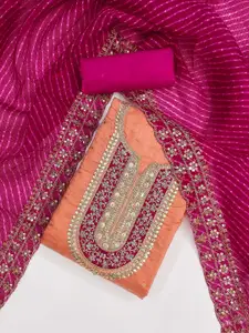 Panzora Floral Embroidered Sequinned Chanderi Silk Unstitched Dress Material