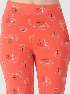 PROTEENS Women Printed Pure Cotton Mid Rise Lounge Pants