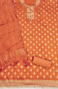 Panzora Floral Woven Design Dola Silk Unstitched Dress Material