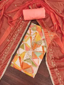 KALINI Geometric Printed Beads Work Unstitched Dress Material