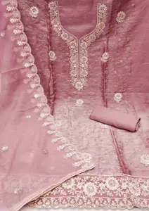 KALINI Floral Embroidered Sequinned Organza Unstitched Dress Material