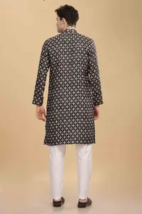 Anouk Black Ethnic Motifs Printed Mandarin Collar Cotton Straight Kurta