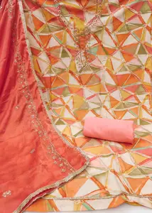 KIMISHA Geometric Printed Beads Work Unstitched Dress Material