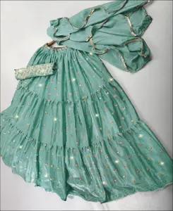 Rujave Embroidered Thread Work Semi-Stitched Lehenga & Unstitched Blouse With Dupatta