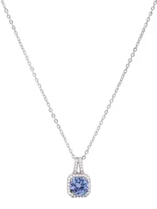 DressBerry Silver Toned Cubic Zirconia Studded Square Pendant With Chain