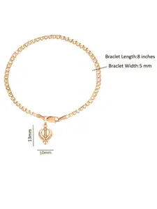 AKSHAT SAPPHIRE Men Gold Plated 92.5 Sterling Silver Sardar Symbol Link Bracelet