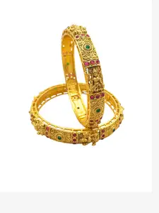 GRIIHAM Set Of 2 Gold-Plated AD-Studded Laxmi Bangles