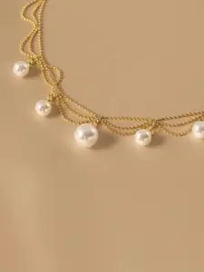MYKI Gold-Plated Stainless Steel Pearls Beaded Statement Necklace
