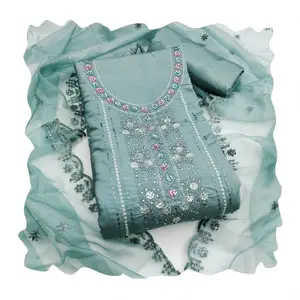 MANVAA Floral Embroidered Beads and Stones Unstitched Dress Material