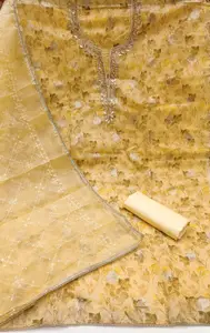 MANVAA Floral Printed Beads and Stones Organza Unstitched Dress Material