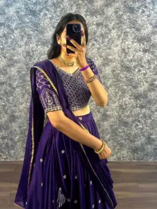 Rujave Embroidered Sequinned Silk Georgette Ready to Wear Lehenga & Blouse With Dupatta