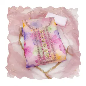 MANVAA Floral Embellished Sequinned Organza Unstitched Dress Material