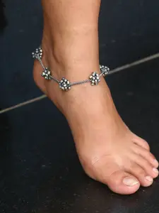 House of Aadyaa  Beads Silver Oxidised Anklet