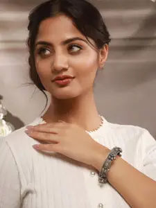 Saraf RS Jewellery Rhodium-Plated Cubic Zirconia Beaded Ghungroo Kada Bracelet