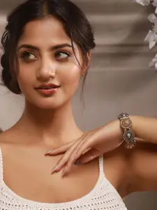 Saraf RS Jewellery Rhodium-Plated Cubic Zirconia Beaded Bangle-Style Adjustable Bracelet