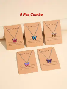 Shining Diva Fashion Set Of 5 Silver-Plated Contemporary Pendants with Chain