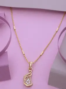 Ramdev Art Fashion Jwellery Gold-Plated Artificial Stone Studded Pendant With Chain