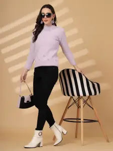 Clora Creation Women Embroidered Ribbed Woollen Pullover with Embellished Detail