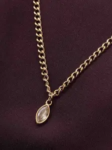 PALMONAS Gold Plated CZ Stone Studded Pendant With Chain