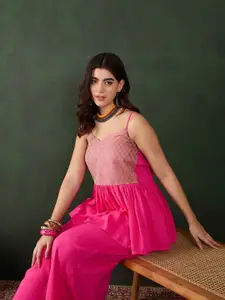 Sangria Woven-Designed Top & Palazzos Co-Ords