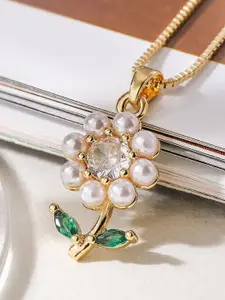 Just Lil Things Floral-Shaped Stone Studded Pendants With Chains