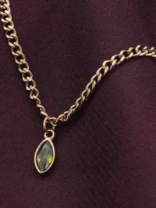 PALMONAS Gold Plated CZ Stone Studded Pendant With Chain