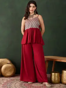 Sangria Woven-Designed Top & Palazzos Co-Ords