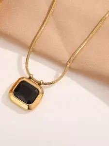 Just Lil Things Stone Studded Square Shaped Pendant With Chain
