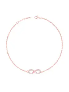 GIVA 925 Sterling Silver Rose Gold-Plated Infinite Charm Stone Studded Anklet