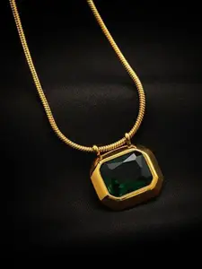 Just Lil Things Square Shaped StoneStudded Pendant With Chain