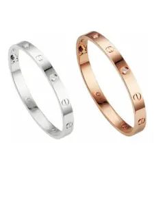 V FASHION JEWELLERY Women 2 Rose Gold-Plated Bangle-Style Bracelet