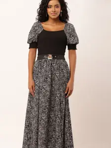 Dazzler Fashion Animal Print Puff Sleeve Crepe A-Line Maxi Dress