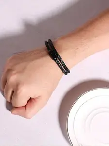 THE MEN THING Men Genuine Braided Leather Charm Bracelet