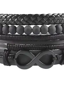THE MEN THING Men Set Of 4 Leather Wraparound Bracelet
