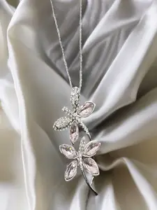 UNIVERSITY TRENDZ Silver-Plated Contemporary Stone Studded Pendant with Chain