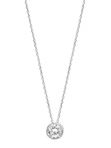 GLYTERS Rhodium-Plated Circular Lustr Solitaire Pendant & Chain