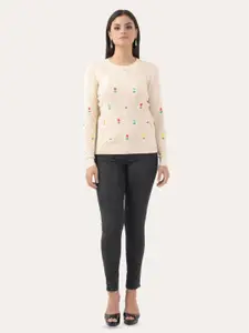 Albion By CnM Women Open Knit Pullover with Embroidered Detailed