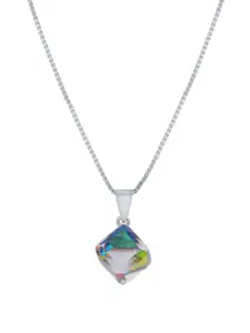 GLYTERS Silver-Plated Quadra Prism Box Pendant & Chain